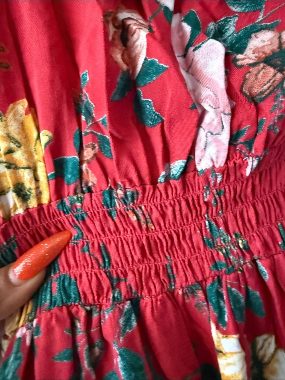 Xhilaration Floral Wide Leg Jumpsuit Red Wrap Tie Waist Medium Tropical Y2K